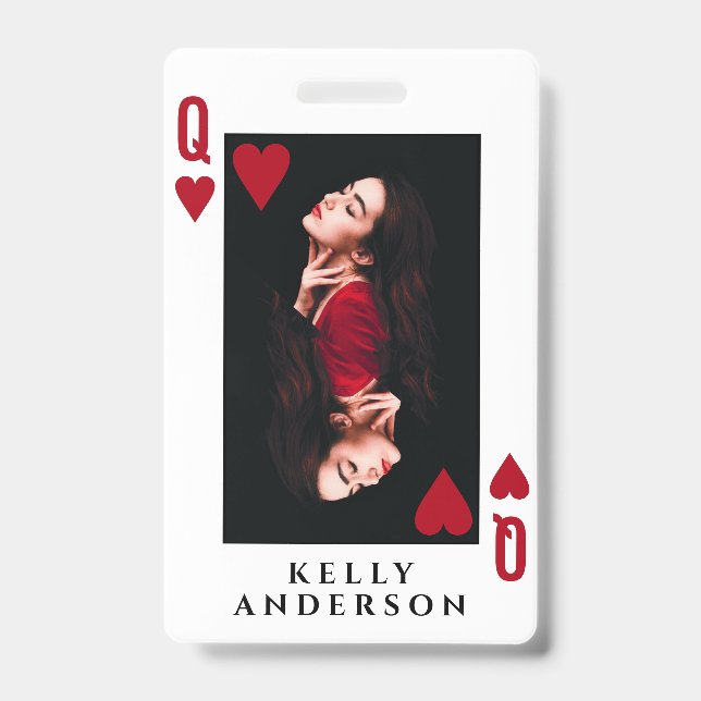 Badge Queen of Hearts Feminine Photo Hairdresser Name (Avant)