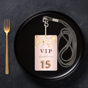 Badge Quinceanera rose gold rose scintillant étoiles dor