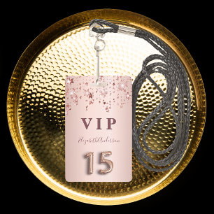 Badge Quinceanera rose or rose étoiles