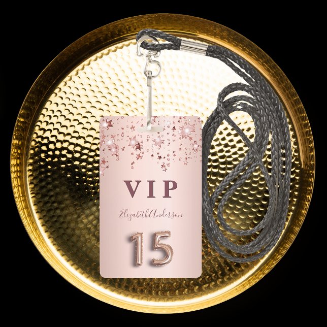 Badge Quinceanera rose or rose étoiles (Créateur téléchargé)