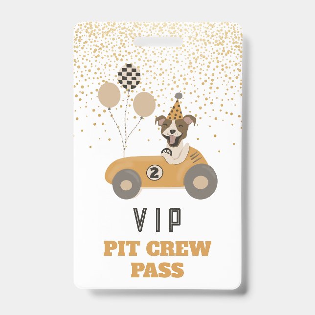 Badge Race Car Chiens Garçons Anniversaire Fête VIP Pass (Front)