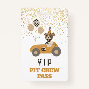 Badge Race Car Chiens Garçons Anniversaire Fête VIP Pass