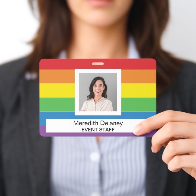 Badge Rainbow Stripes Employee Staff Photo Event (Présenté)