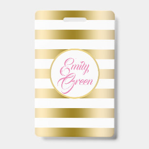 Badge Rayures horizontales or et blanc