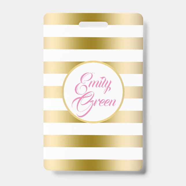Badge Rayures horizontales or et blanc (Avant)
