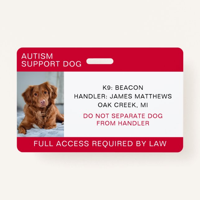 Badge Red Autism Support Chien Photo (Devant)