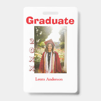 Badge Red bold photo graduation add name class text