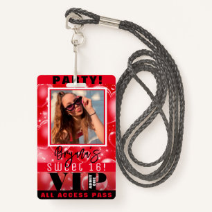 Badge Red Bubble Hearts Anniversaire de fête VIP Pass Ba