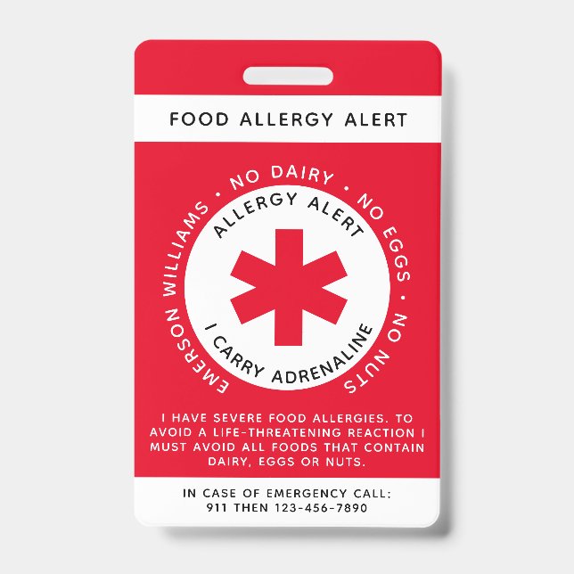 Badge Red Food Allergie Alerte ID enfant (Front)