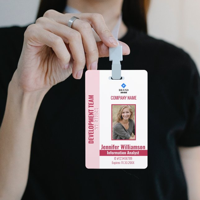 Badge Red Pink Photo Company Sécurité QR Code Employé (Créateur téléchargé)