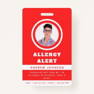 Badge Red Student Photo Food Alerte d'allergie alimentai