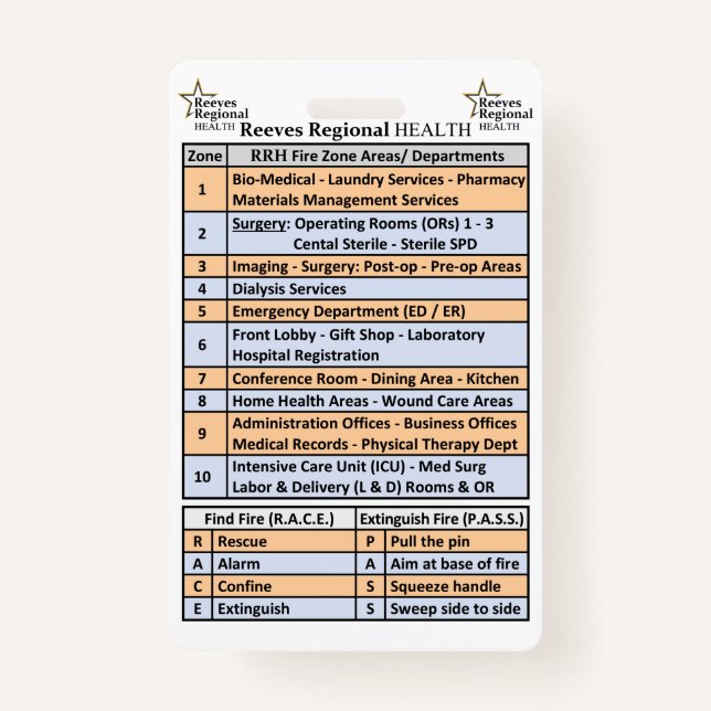 Badge Reeves Zones régionales d'incendie sanitaire (Devant)