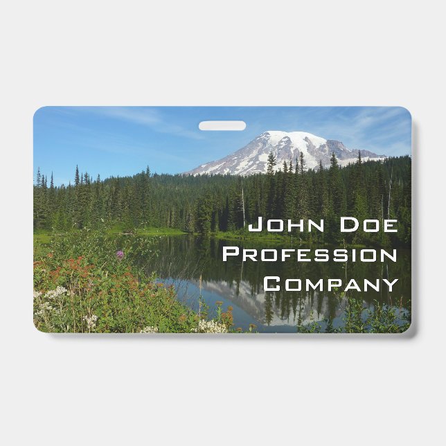 Badge Reflet du lac du mont Rainier avec des fleurs sauv (Avant)