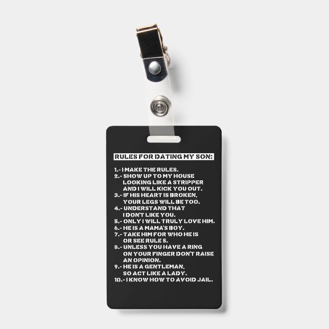 Badge Règles pour sortir avec mon fils (Avant avec clip)
