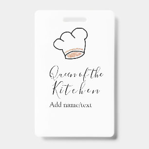 Badge Reine de la cuisine chef cuisinier ajouter nom cou