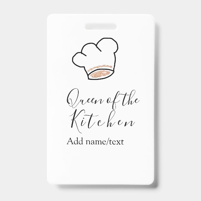 Badge Reine de la cuisine chef cuisinier ajouter nom cou (Avant)