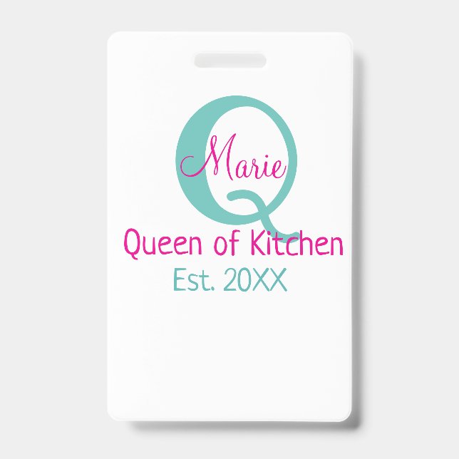 Badge Reine du monogramme de cuisine vert rose simple mi (Avant)