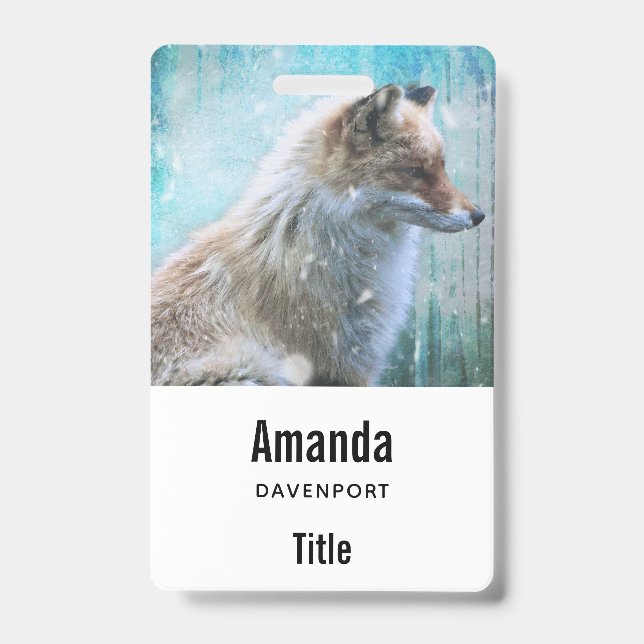 Badge Renard mignon à fourrure sur fond grunge bleu (Avant)