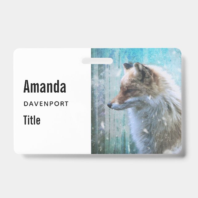 Badge Renard mignon à fourrure sur fond grunge bleu (Avant)