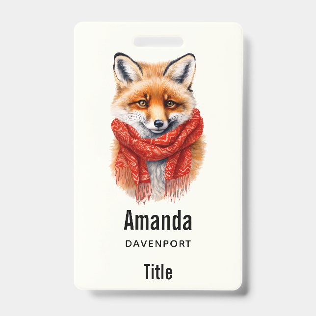Badge Renard mignon avec une écharpe rouge Image d'autom (Avant)