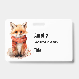 Badge Renard mignon en écharpe rouge