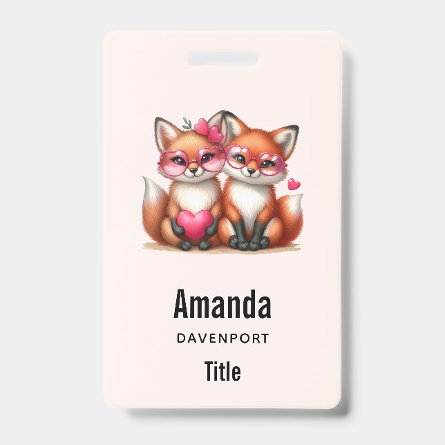 Badge Renards orange mignons amoureux (Avant)