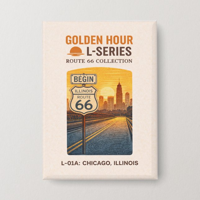 Badge Repère rétro de Chicago Illinois Route 66  (Recto)