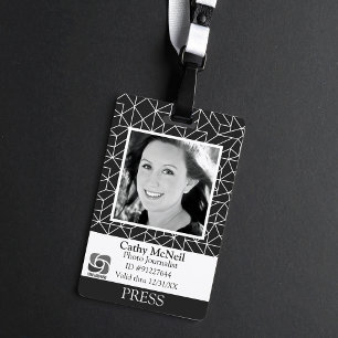 Badge Reporter Photographe Noir Blanc Moderne Presse ID