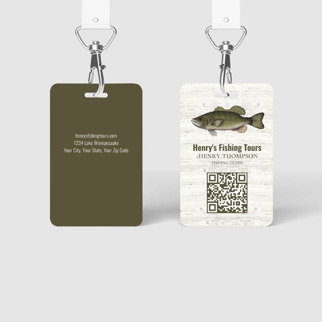 Badge Résort de pêche commercial Code QR personnalisé (Fishing business ID badge.)