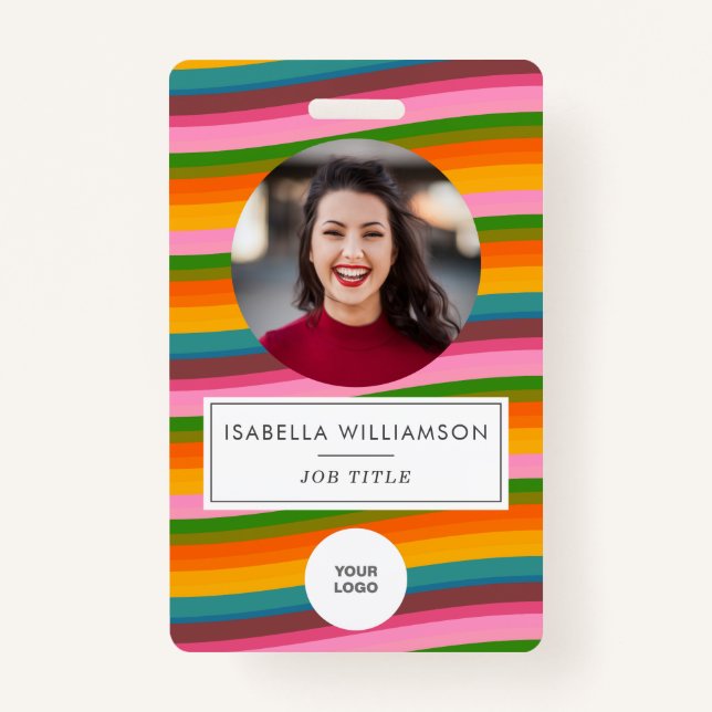 Badge Retro Colorful Wavy Stripes Cute Employee Photo ID (Devant)
