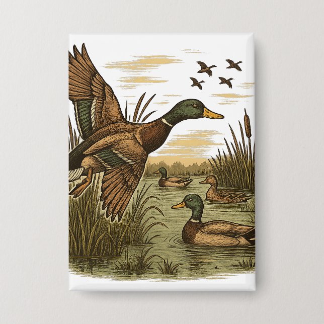 Badge Retro-Flying-Mallard-Duck-Hunting,  (Recto)