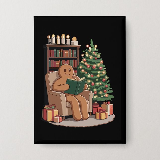 Badge Retro Gingerbread Reading Books Christmas Teacher  (Recto)