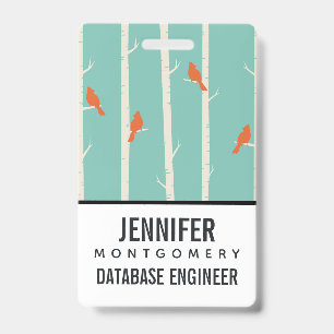 Badge Rétro Orange Birds on Birch Trees
