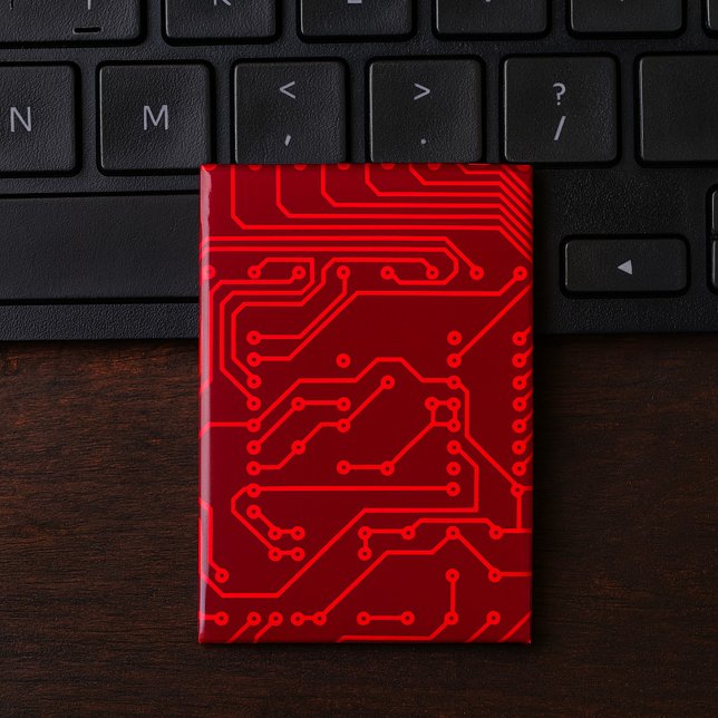 Badge Retro Red Circuit Board Tech Pattern (Créateur téléchargé)