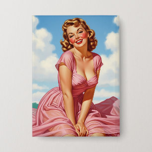 Badge Retro Vieux Hollywood Glamor Blonde Femme Pin-up A