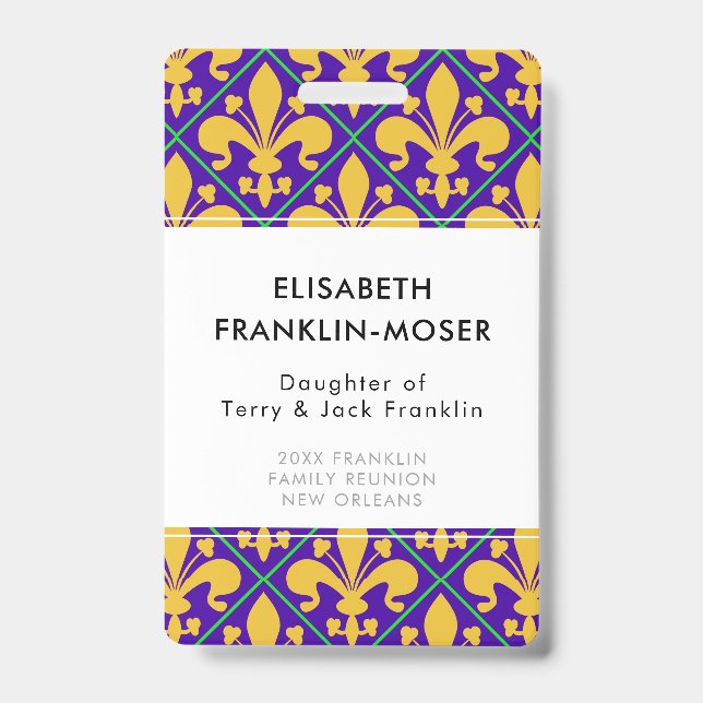 Badge Réunion de famille Mardi Gras à la Nouvelle-Orléan (Avant)