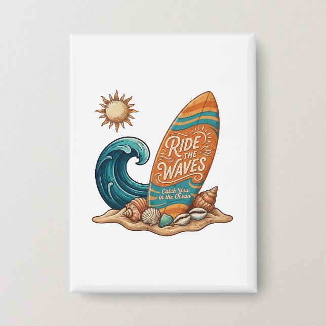 Badge Ride the Waves Surfboard Illustration - Tropical B (Recto)