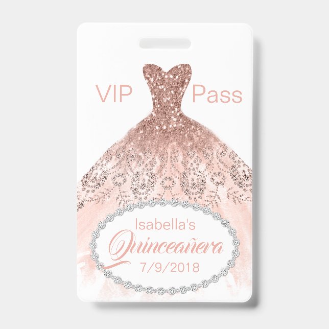 Badge Robe de Parties scintillant corail Quinceañera VIP (Avant)