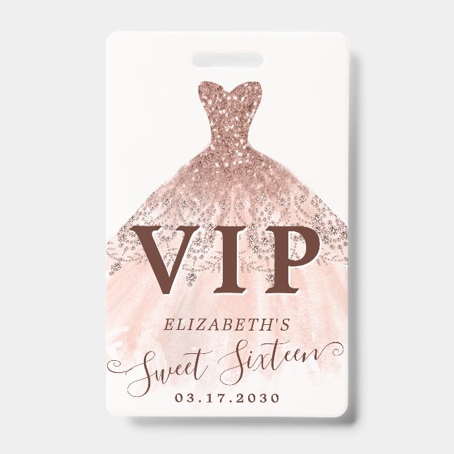 Badge Robe rose or Parties scintillant robe sucré 16 VIP (Face)