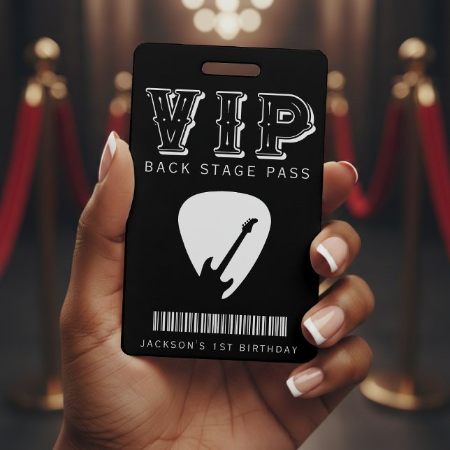 Badge Rock Guitar Pick Kids Birthday Party Black VIP (Créateur téléchargé)