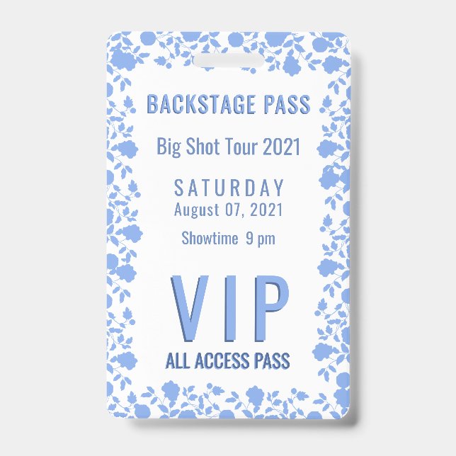 Badge Romantique Soft Plutôt Bleu Floral VIP Pass  (Face)