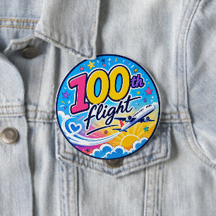 Badge Rond 10 Cm 100ème vol avion coloré voyage souvenir