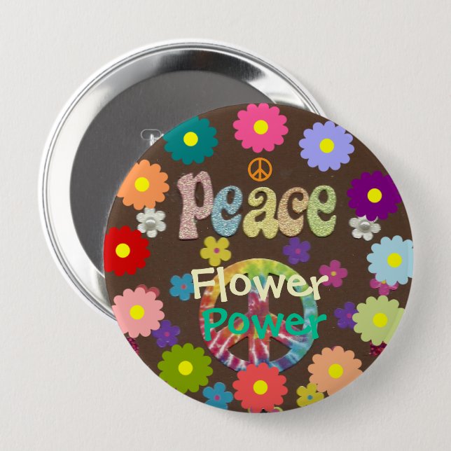 Badge Rond 10 Cm 1960s Flower Power  (Devant & derrière)