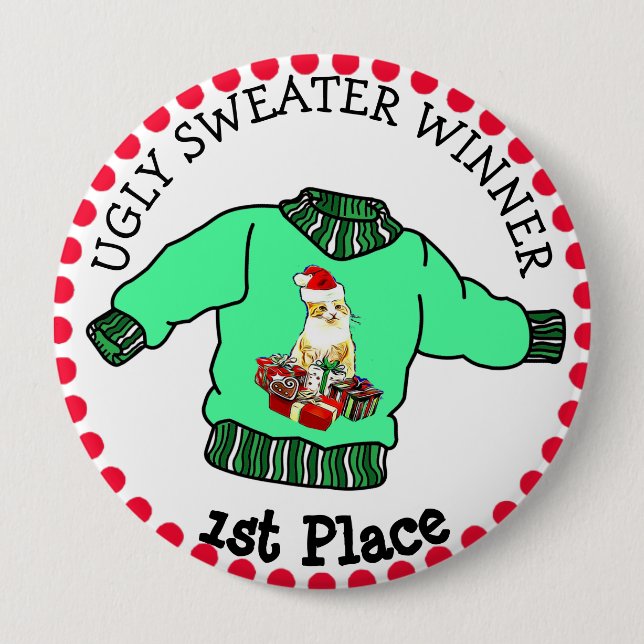 Badge Rond 10 Cm 1ère place Gagnante de Sweat Laid Concours de Noël (Devant)