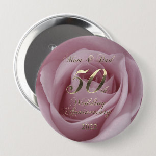 Badge Rond 10 Cm 2022 Rose Mariage d'or 50e anniversaire Parents