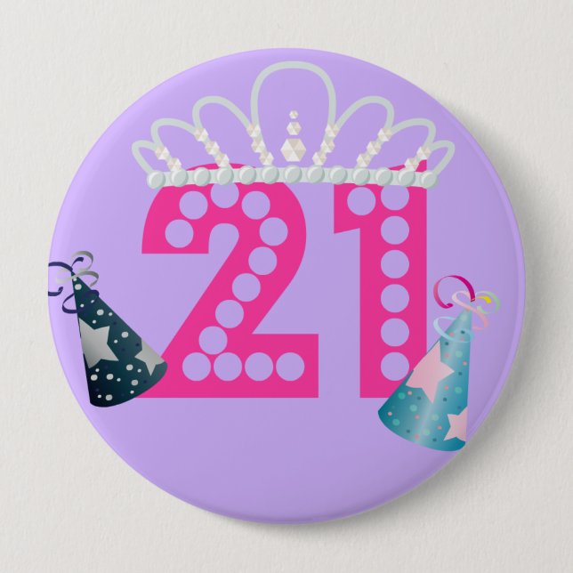 Badge Rond 10 Cm 21ème Princesse pourpre Buttons d'anniversaire (Devant)