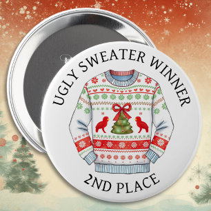 Badge Rond 10 Cm 2ème place vainqueur de Sweater   Noël drôle