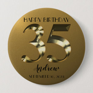 Badge Rond 10 Cm 35e anniversaire d'or métallique
