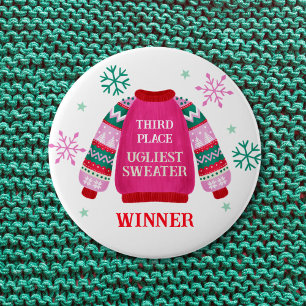 Badge Rond 10 Cm 3ème gagnant du concours de pull moche