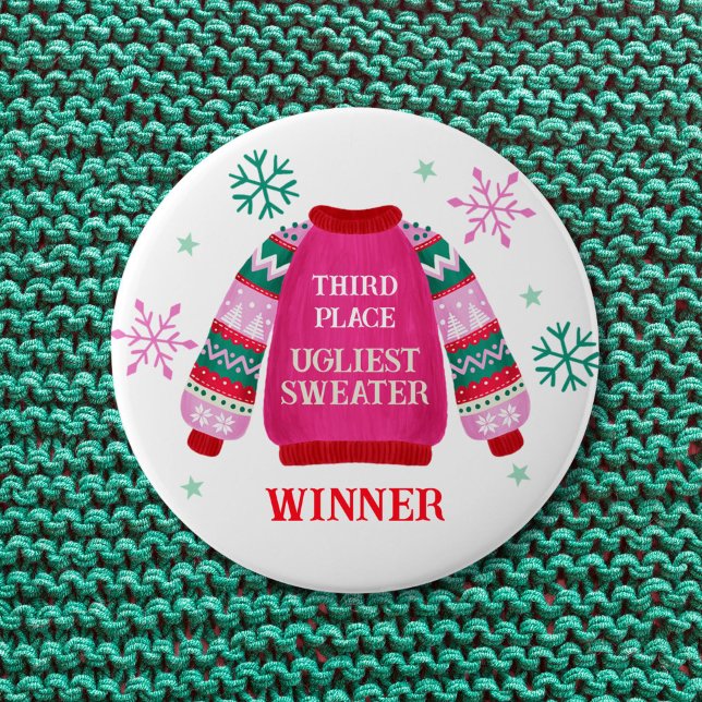 Badge Rond 10 Cm 3ème gagnant du concours de pull moche (3rd Place Ugly Sweater Contest Prize Winner Button)